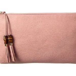 Gucci Leather Pouch with Wooden detail, Pink
